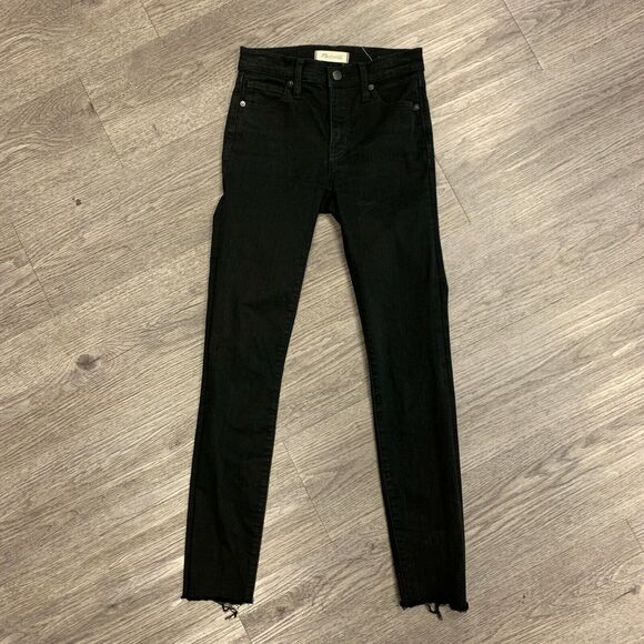 Madewell 9" Mid Rise Skinny Jeans Women 24 x 28 Tall ISKO Stay Black Raw Hem - Picture 3 of 12